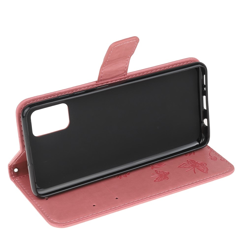 Nahkakotelo Perhonen Samsung Galaxy A02s vaaleanpunainen