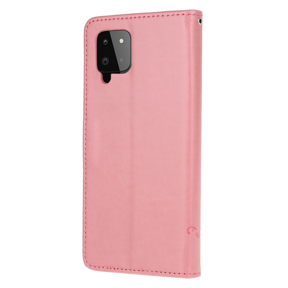 Nahkakotelo Perhonen Samsung Galaxy A22 4G vaaleanpunainen