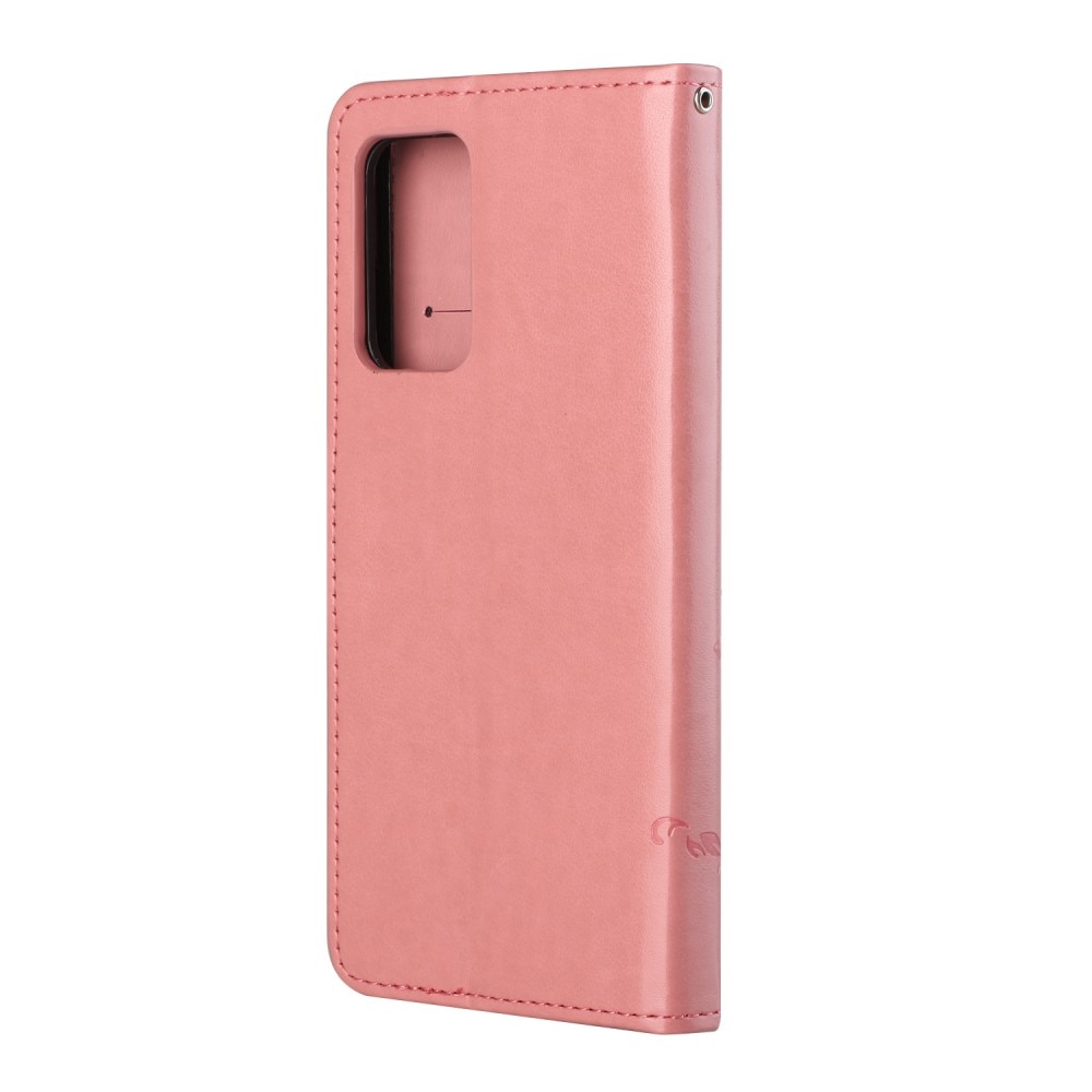 Nahkakotelo Perhonen Samsung Galaxy A82 5G vaaleanpunainen
