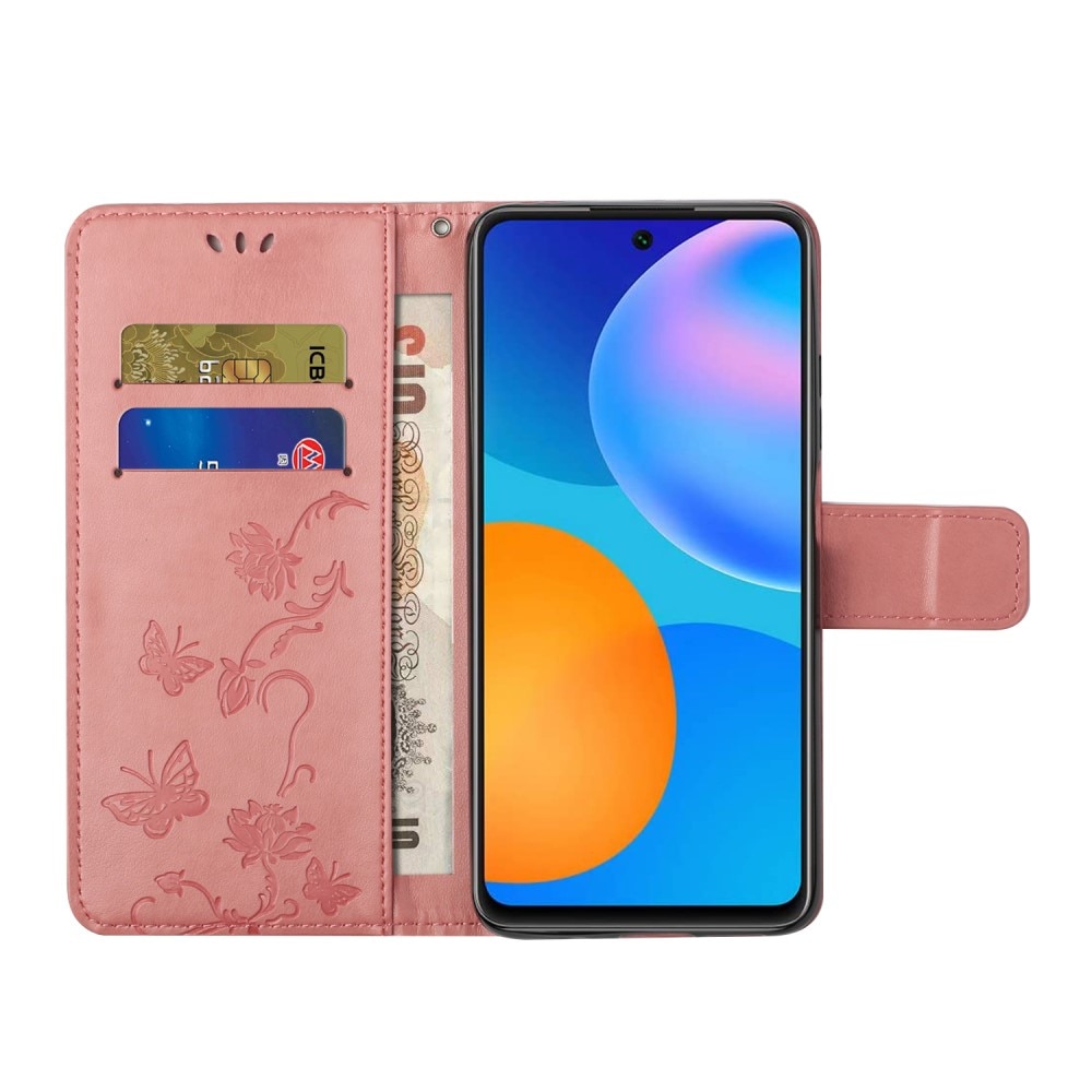 Nahkakotelo Perhonen Samsung Galaxy A82 5G vaaleanpunainen