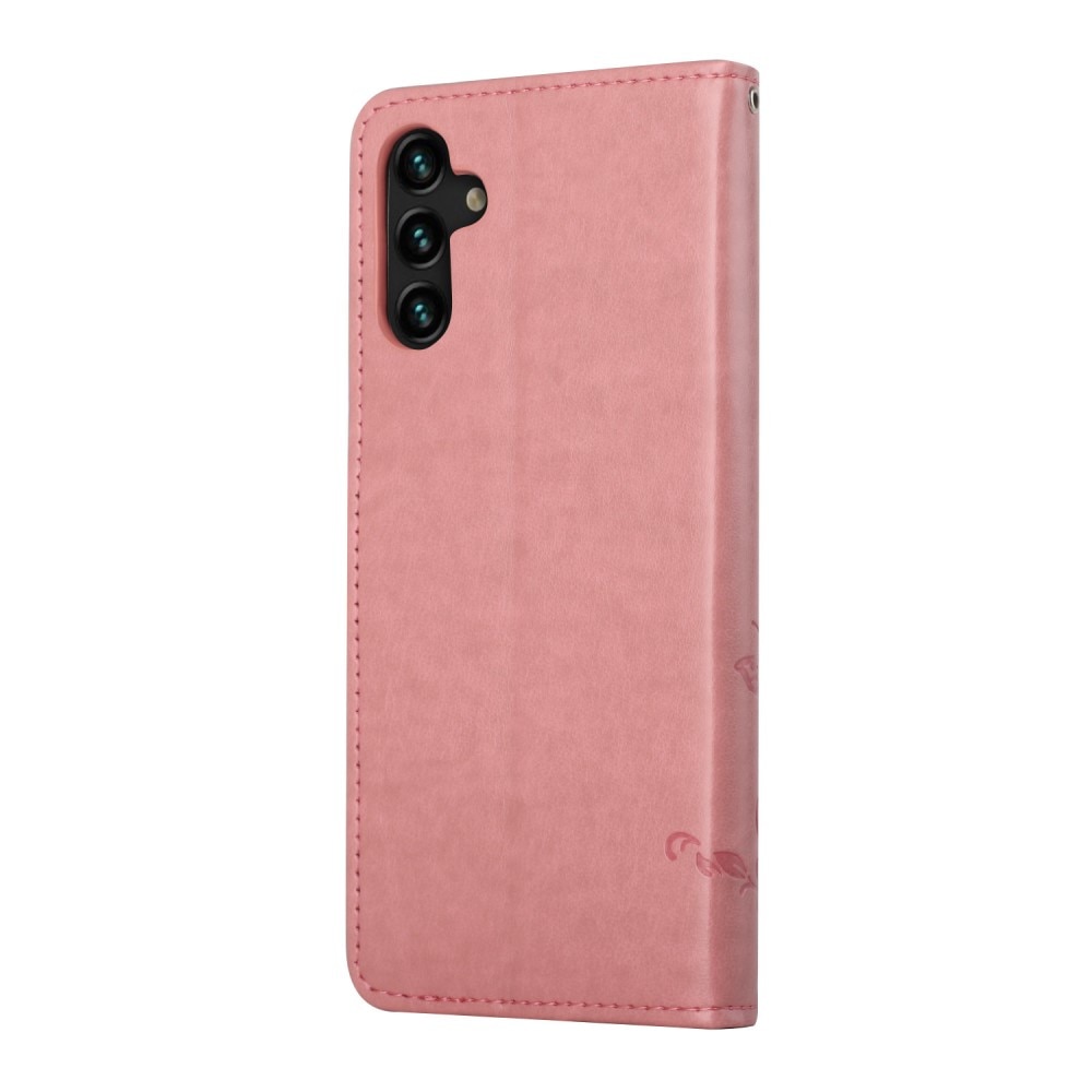 Nahkakotelo Perhonen Samsung Galaxy A04s vaaleanpunainen