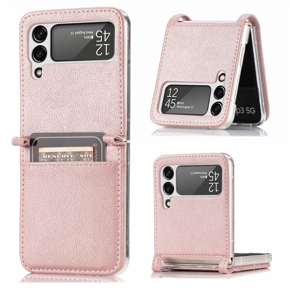 Slim Card Wallet Samsung Galaxy Z Flip 3 vaaleanpunainen