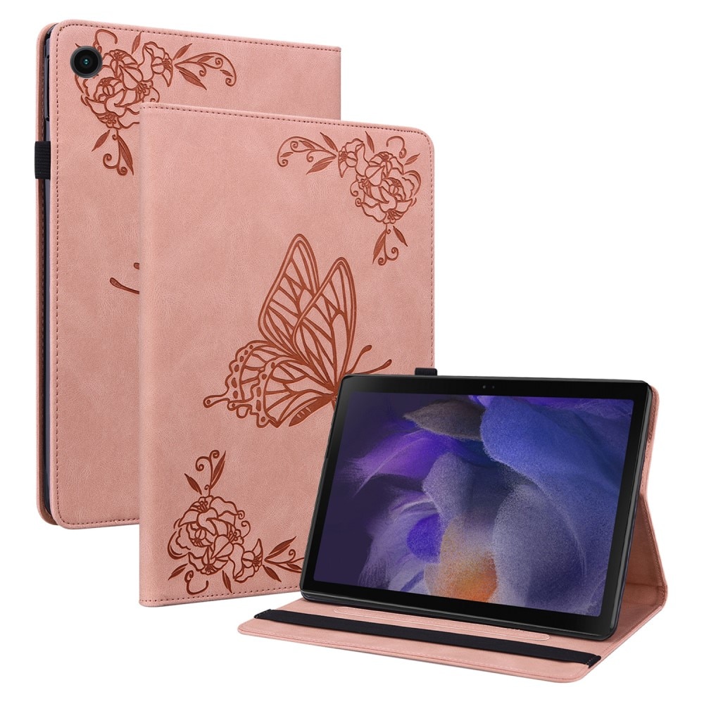 Nahkakotelo Perhonen Samsung Galaxy Tab A8 10.5 vaaleanpunainen