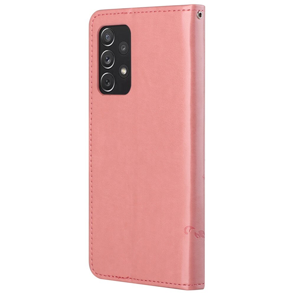 Nahkakotelo Perhonen Samsung Galaxy A73 5G Vaaleanpunainen