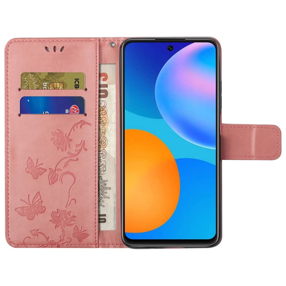 Nahkakotelo Perhonen Samsung Galaxy A73 5G Vaaleanpunainen