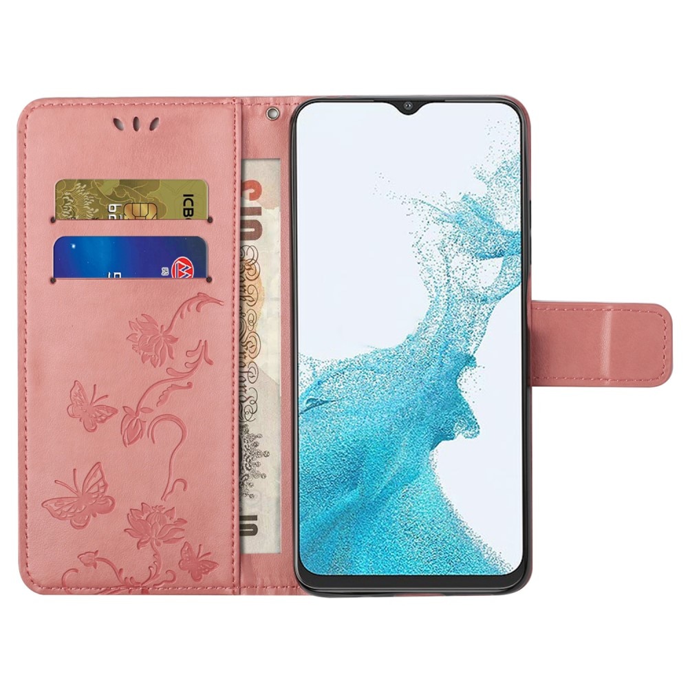 Nahkakotelo Perhonen Samsung Galaxy A23 vaaleanpunainen