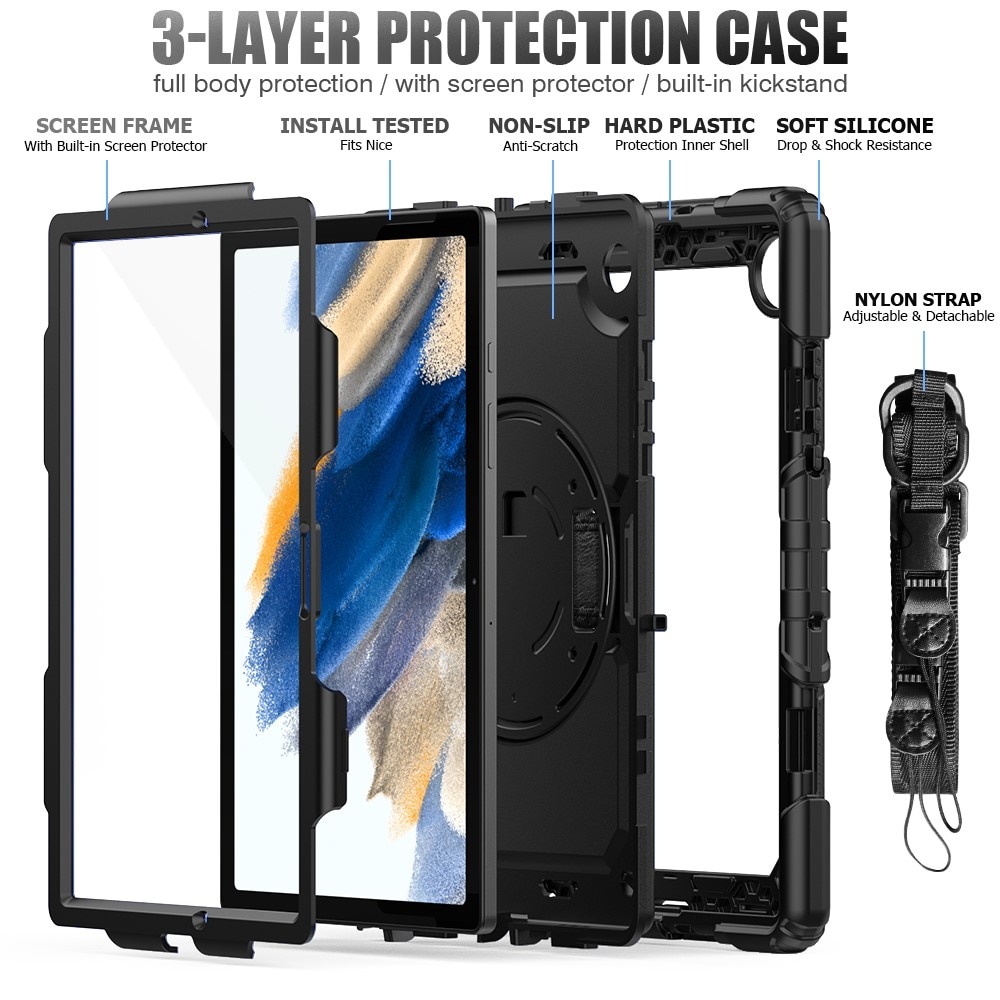 Iskunkestävä Full Protection Hybridikuori Samsung Galaxy Tab A8 10.5 musta