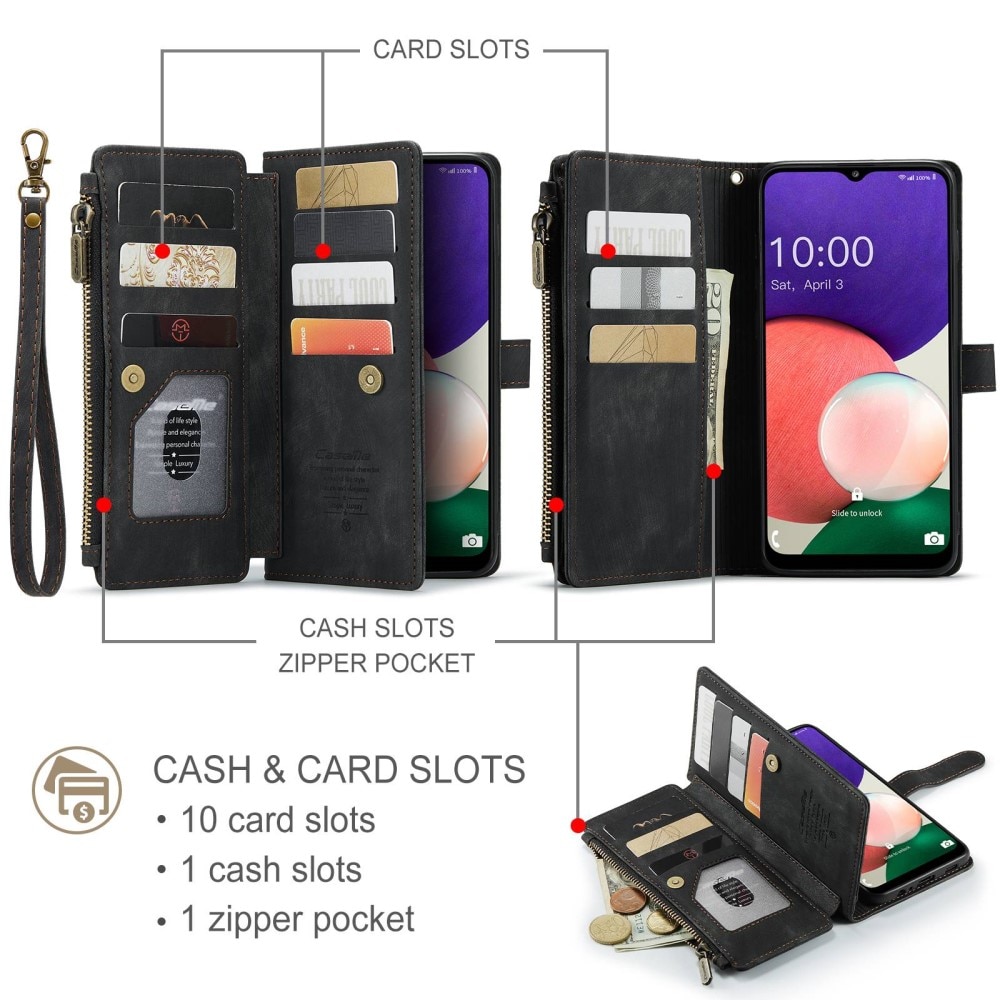 Zipper Wallet Samsung Galaxy A22 5G musta