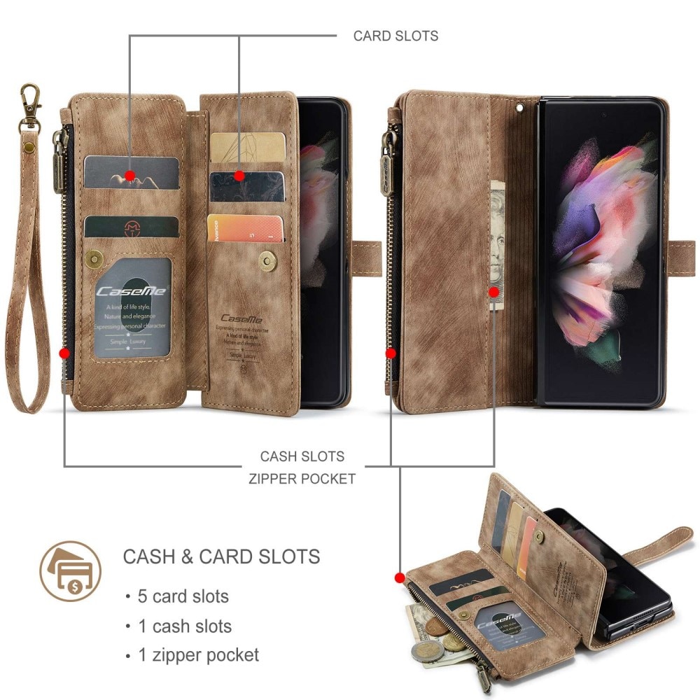 Zipper Wallet Samsung Galaxy Z Fold 3 ruskea