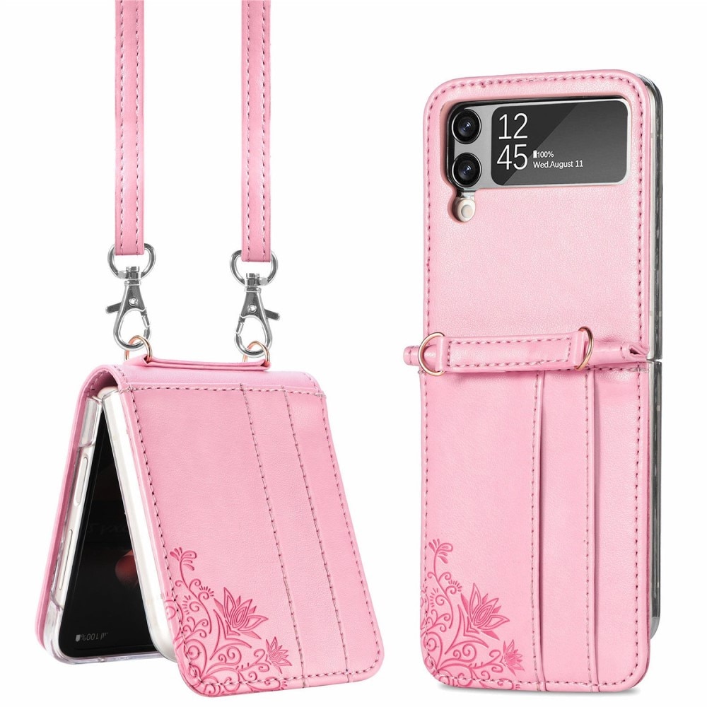 Nahkakotelo Perhonen Samsun0g Galaxy Z Flip 3 vaaleanpunainen