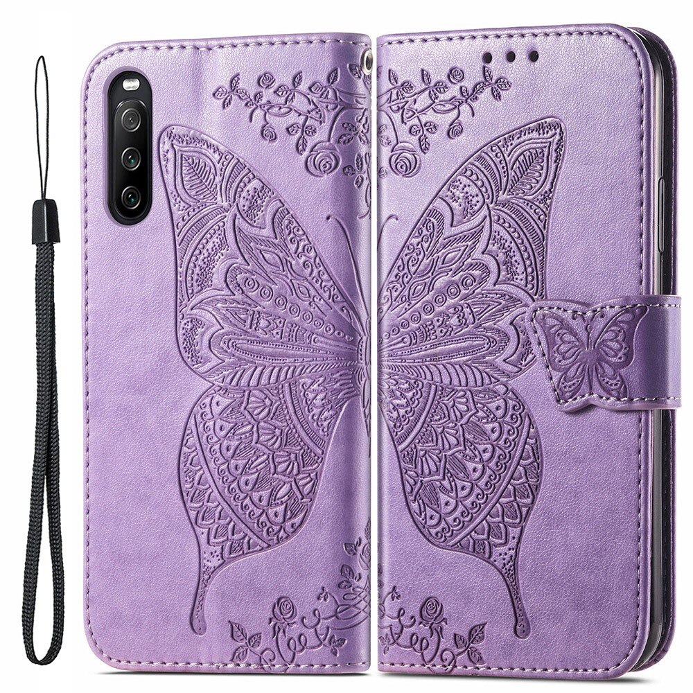 Nahkakotelo Perhonen Sony Xperia 10 III Liila