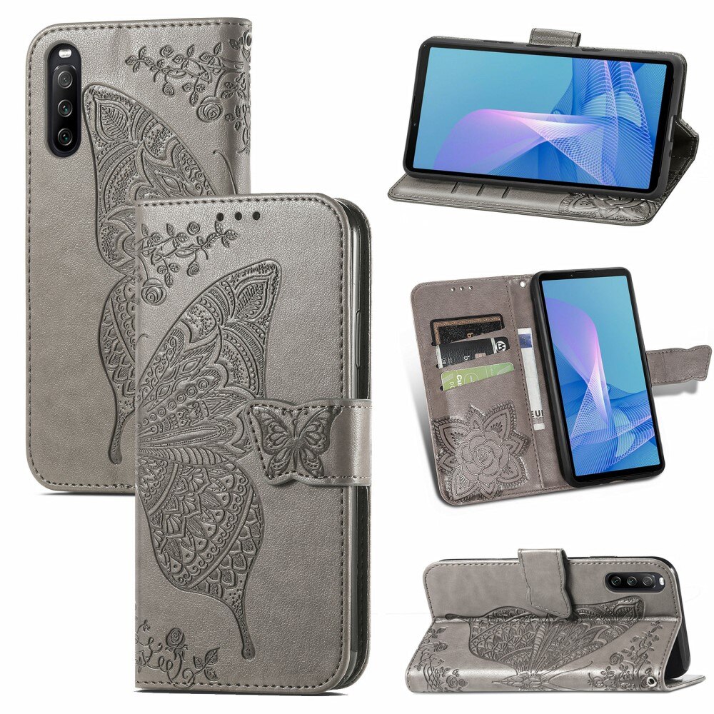 Nahkakotelo Perhonen Sony Xperia 10 III Harmaa