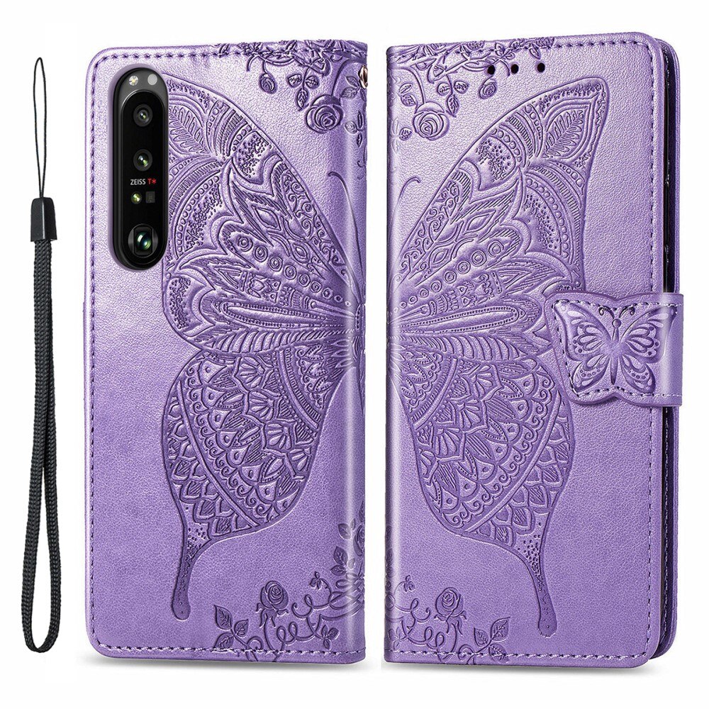 Nahkakotelo Perhonen Sony Xperia 1 III Liila