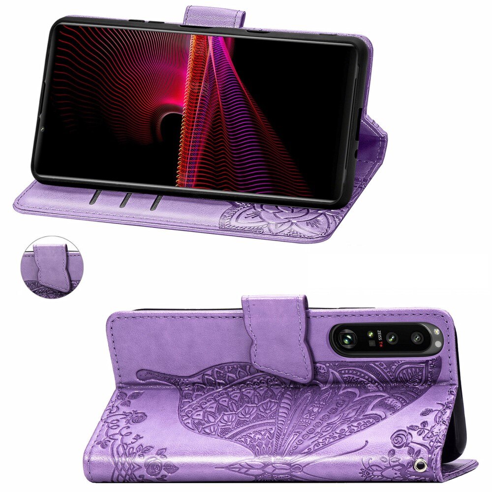 Nahkakotelo Perhonen Sony Xperia 1 III Liila
