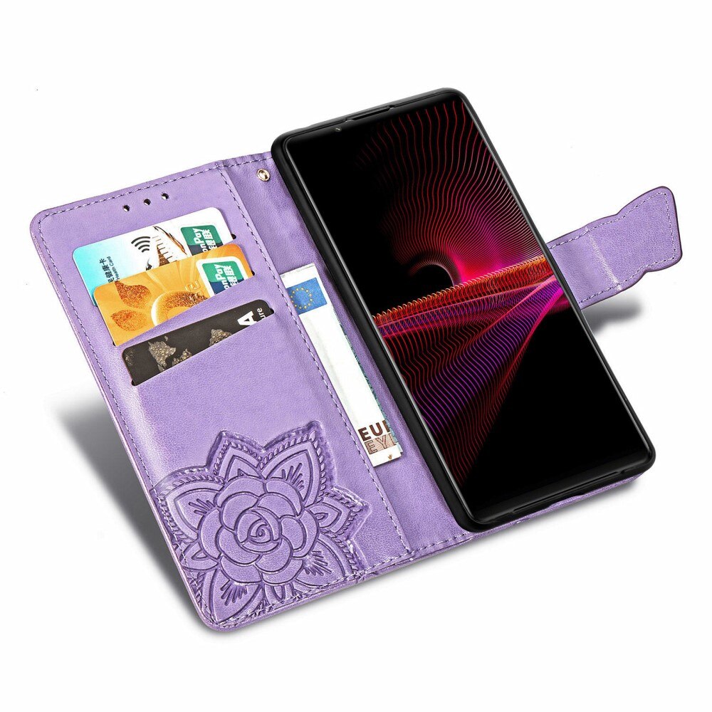 Nahkakotelo Perhonen Sony Xperia 1 III Liila