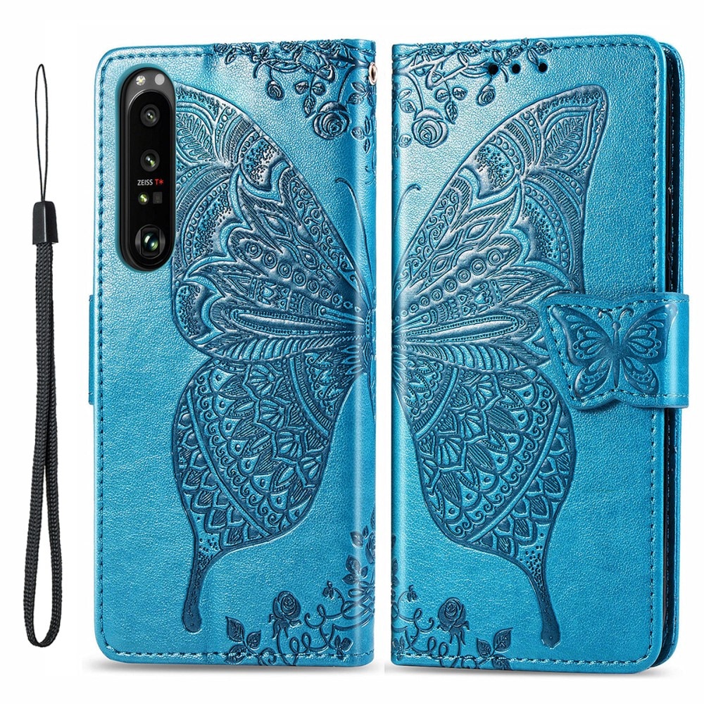 Nahkakotelo Perhonen Sony Xperia 1 III Sininen