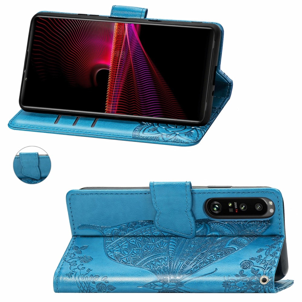 Nahkakotelo Perhonen Sony Xperia 1 III sininen