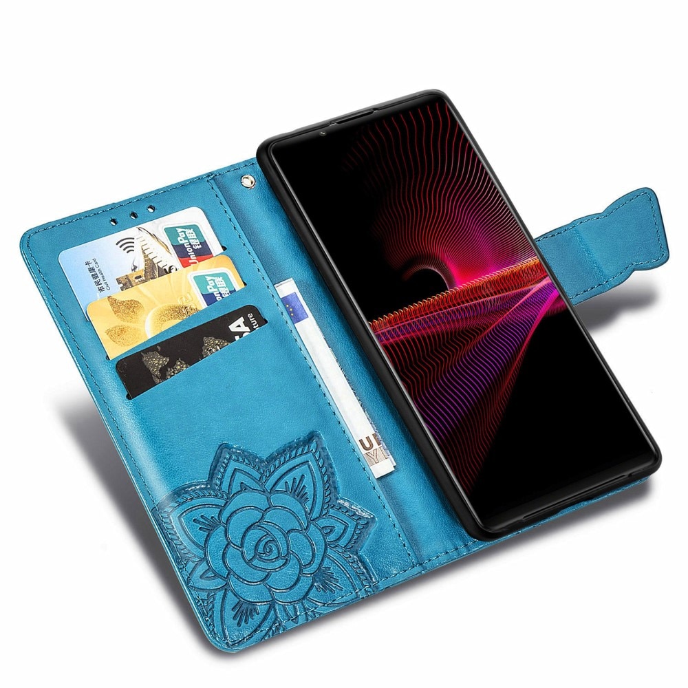 Nahkakotelo Perhonen Sony Xperia 1 III Sininen