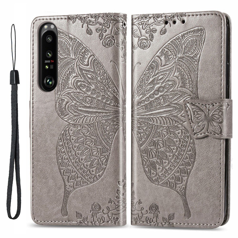 Nahkakotelo Perhonen Sony Xperia 1 III Harmaa
