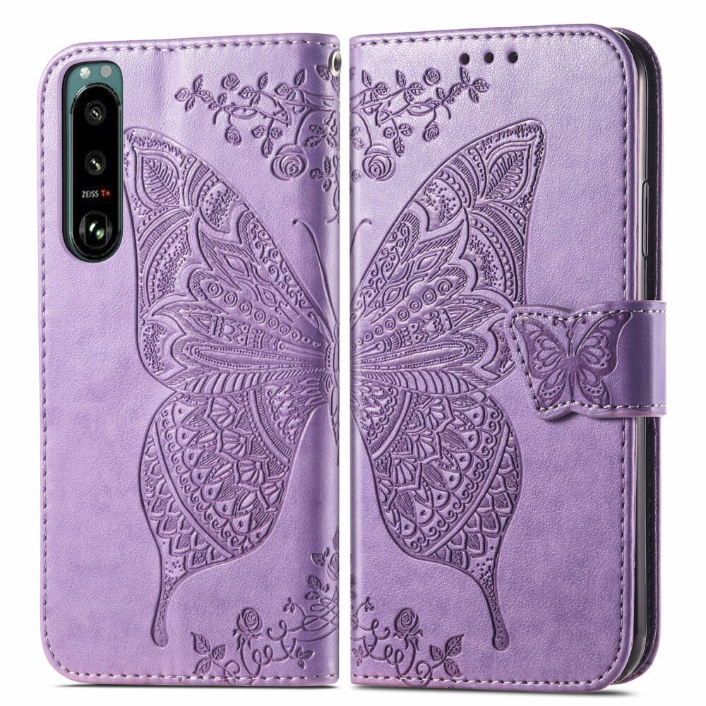 Nahkakotelo Perhonen Sony Xperia 5 III Liila