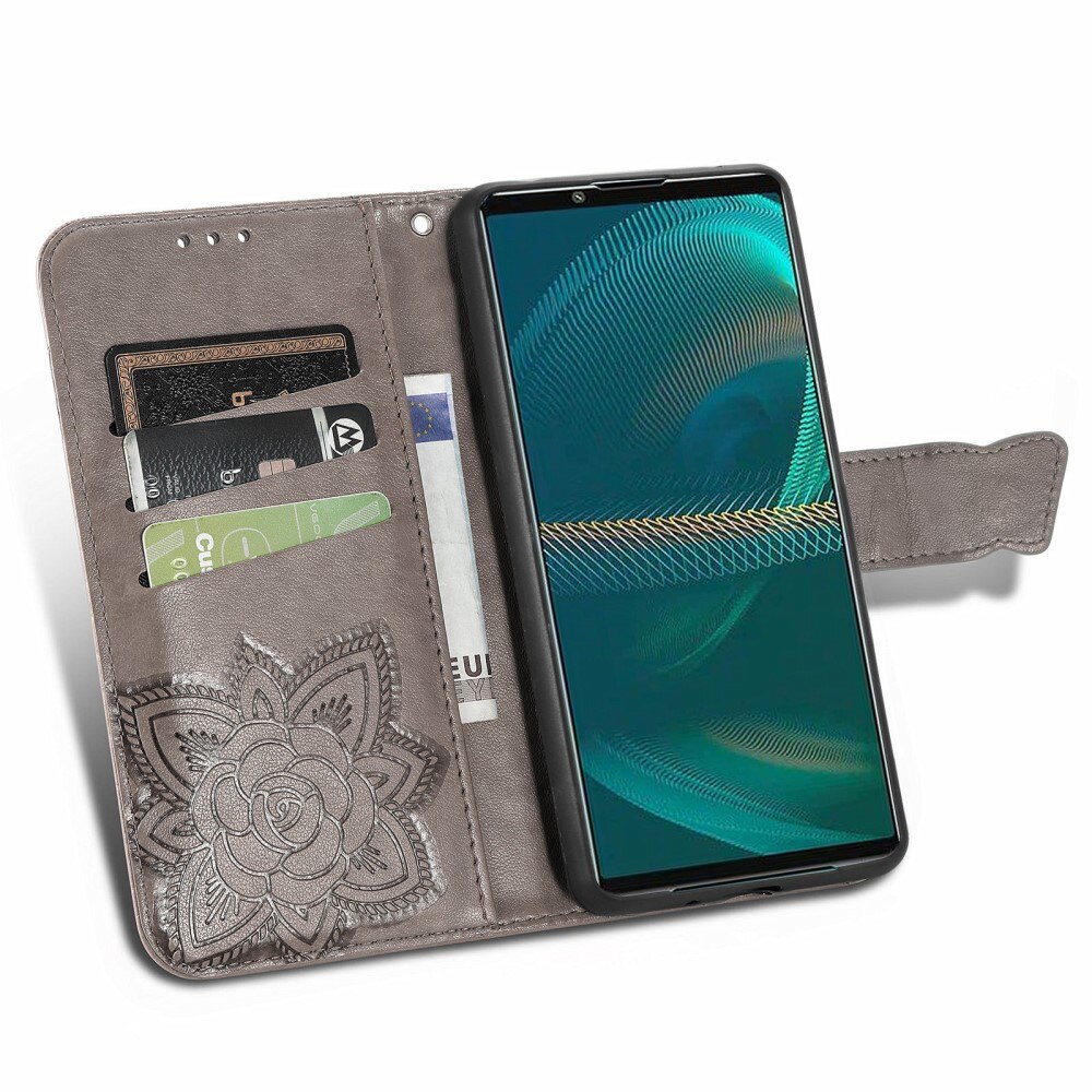 Nahkakotelo Perhonen Sony Xperia 5 III Harmaa