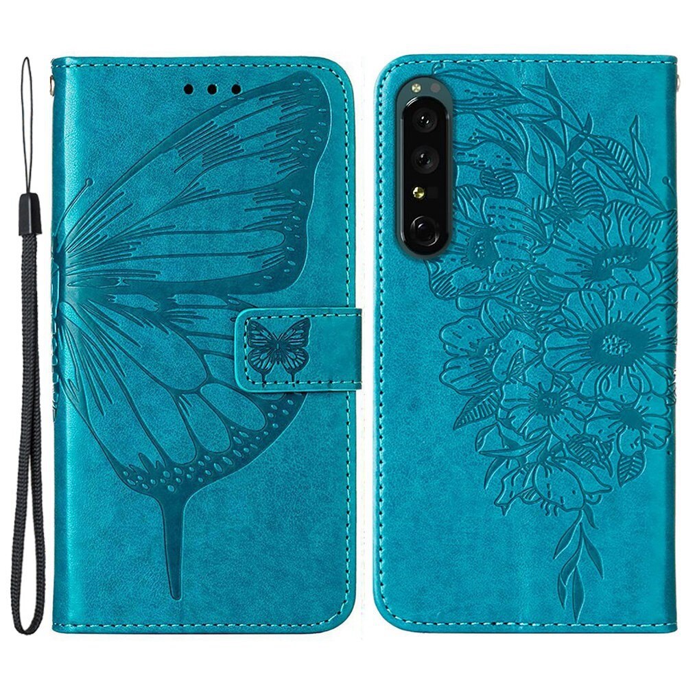 Nahkakotelo Perhonen Sony Xperia 1 IV Sininen