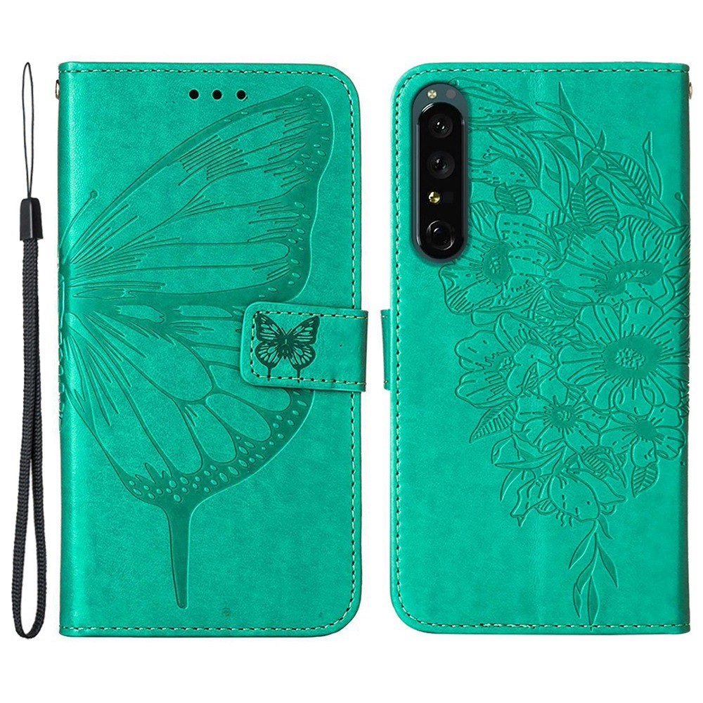 Nahkakotelo Perhonen Sony Xperia 1 IV Vihreä
