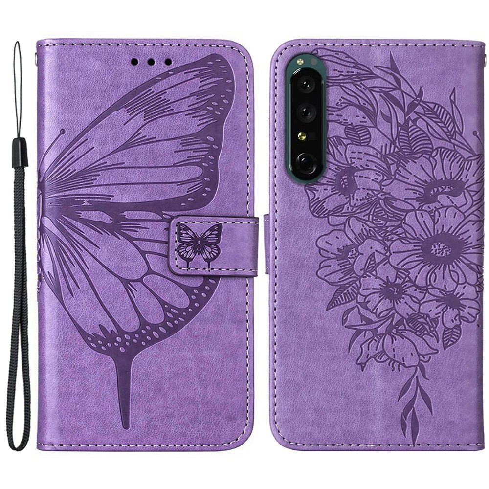 Nahkakotelo Perhonen Sony Xperia 1 IV Liila