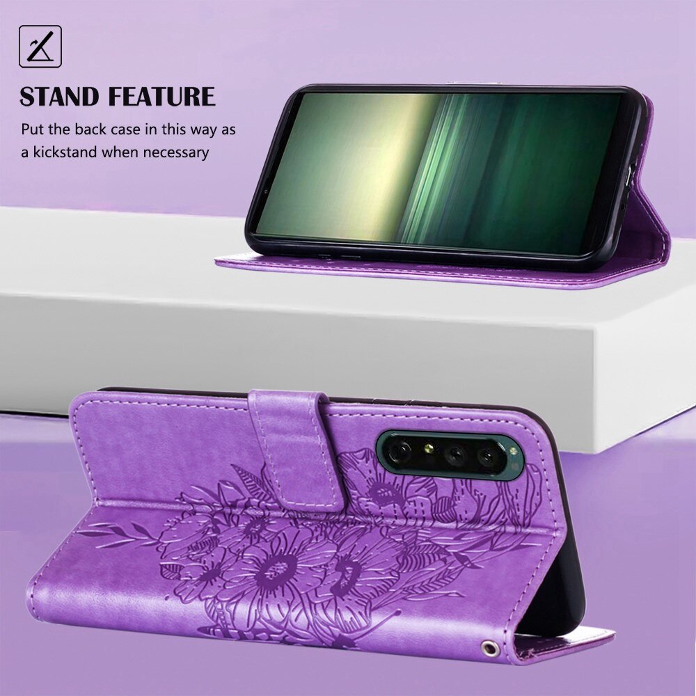 Nahkakotelo Perhonen Sony Xperia 1 IV Liila