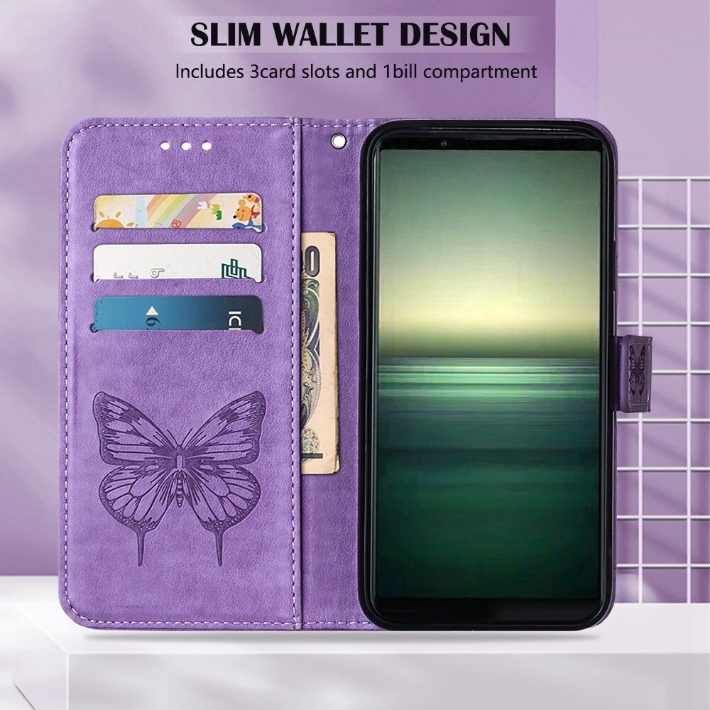 Nahkakotelo Perhonen Sony Xperia 1 IV Liila