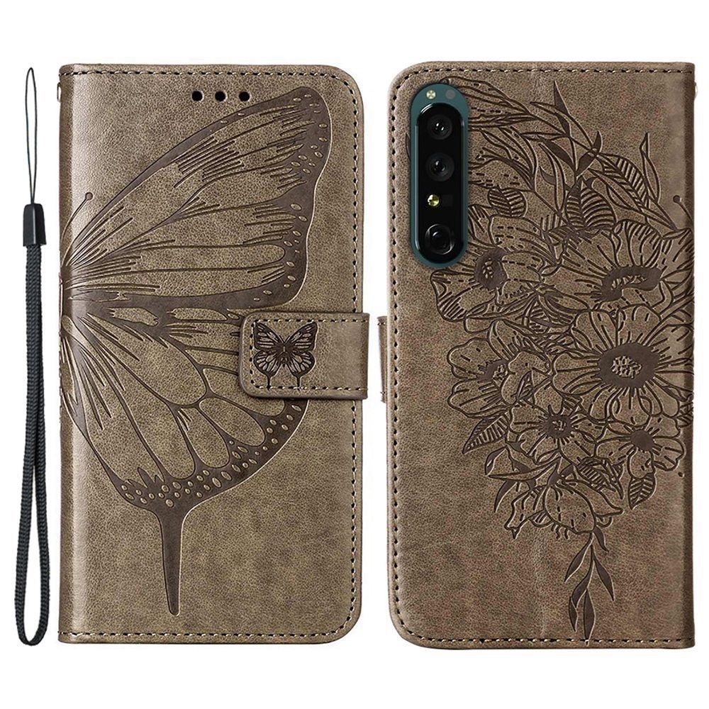 Nahkakotelo Perhonen Sony Xperia 1 IV Harmaa