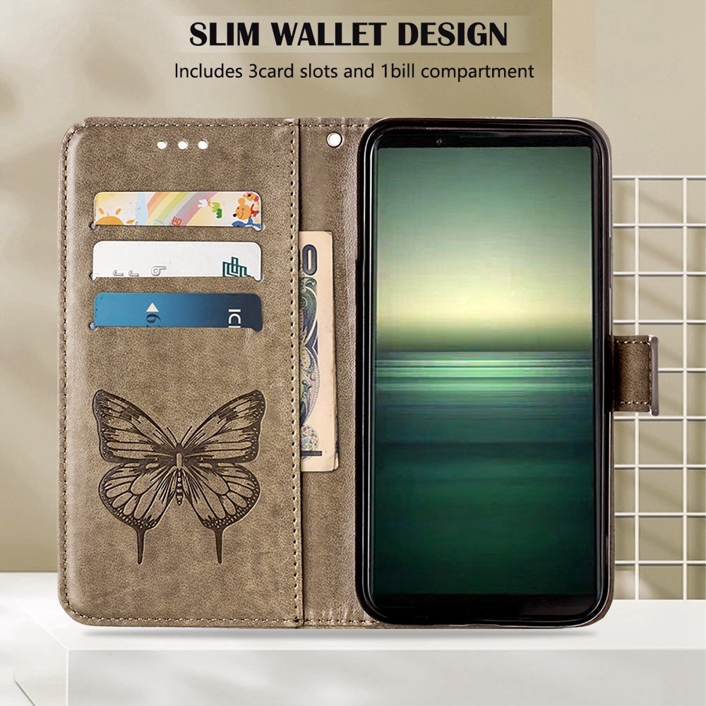 Nahkakotelo Perhonen Sony Xperia 1 IV Harmaa