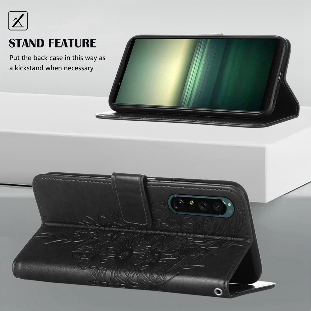 Nahkakotelo Perhonen Sony Xperia 1 IV Musta