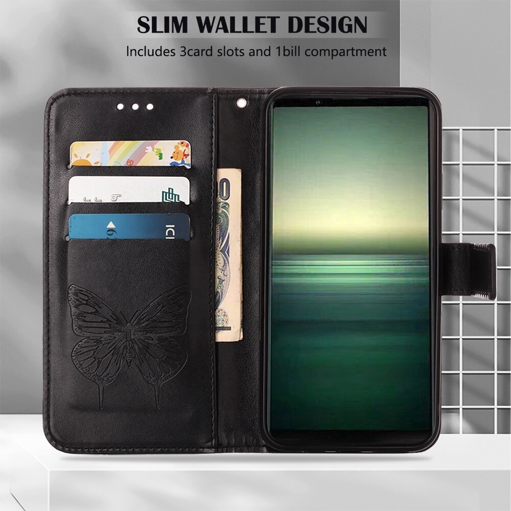 Nahkakotelo Perhonen Sony Xperia 1 IV Musta