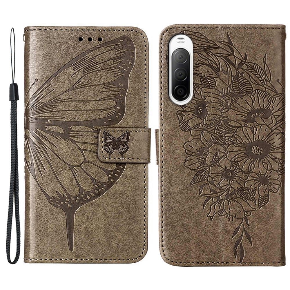 Nahkakotelo Perhonen Sony Xperia 10 IV Harmaa
