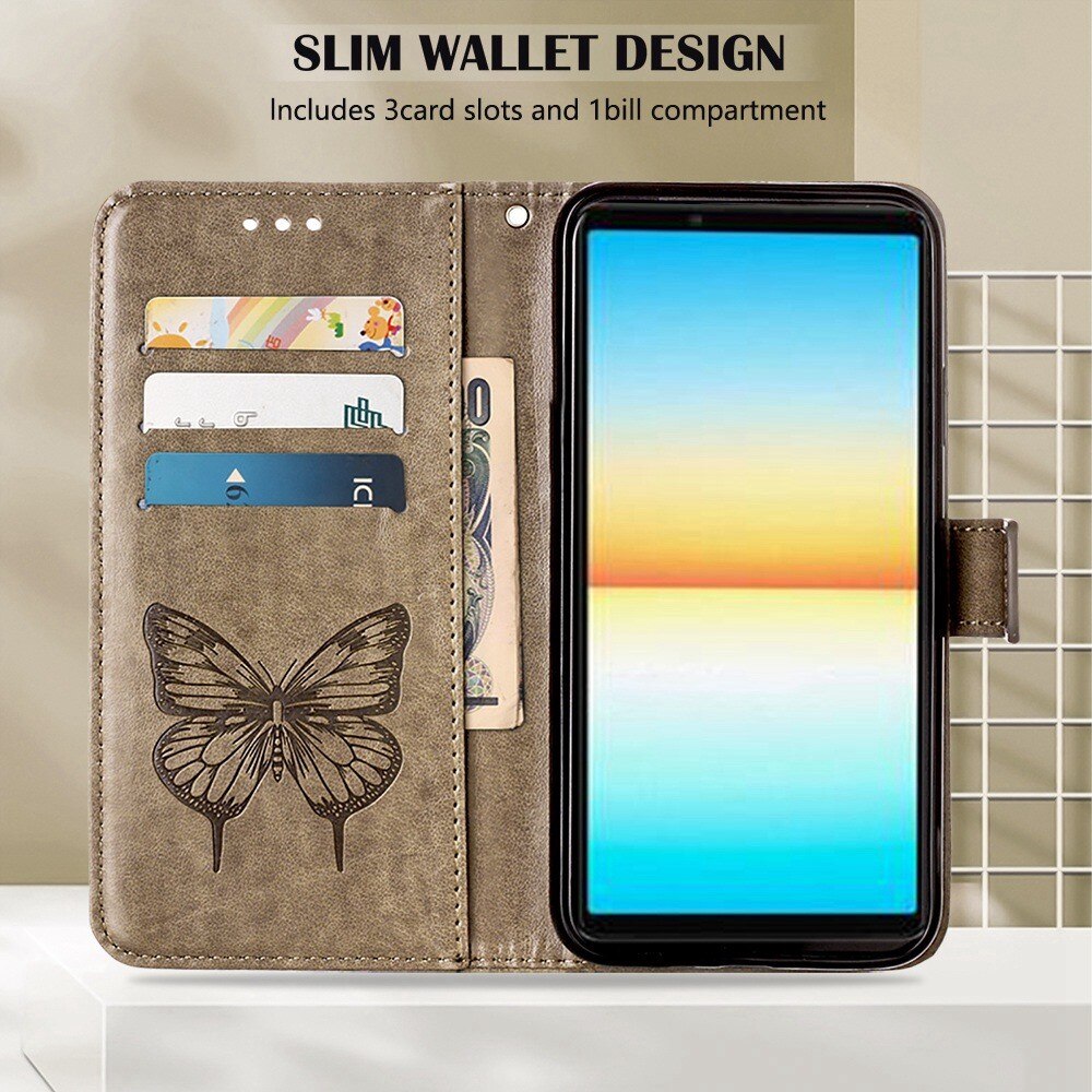 Nahkakotelo Perhonen Sony Xperia 10 IV Harmaa