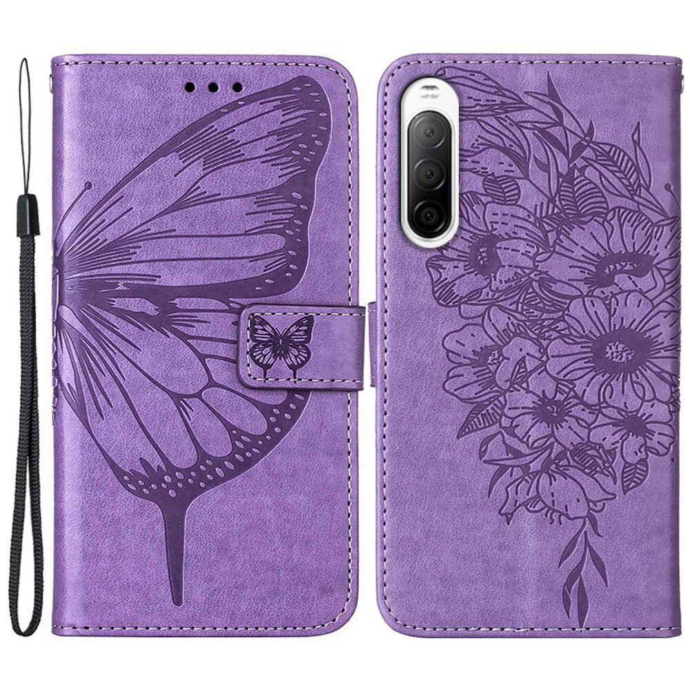 Nahkakotelo Perhonen Sony Xperia 10 IV Liila