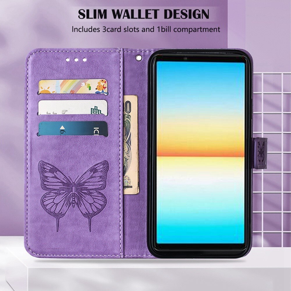 Nahkakotelo Perhonen Sony Xperia 10 IV Liila