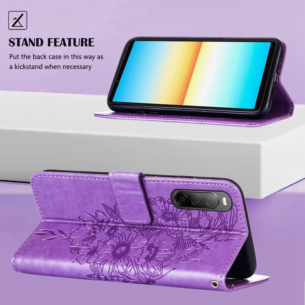 Nahkakotelo Perhonen Sony Xperia 10 IV Liila