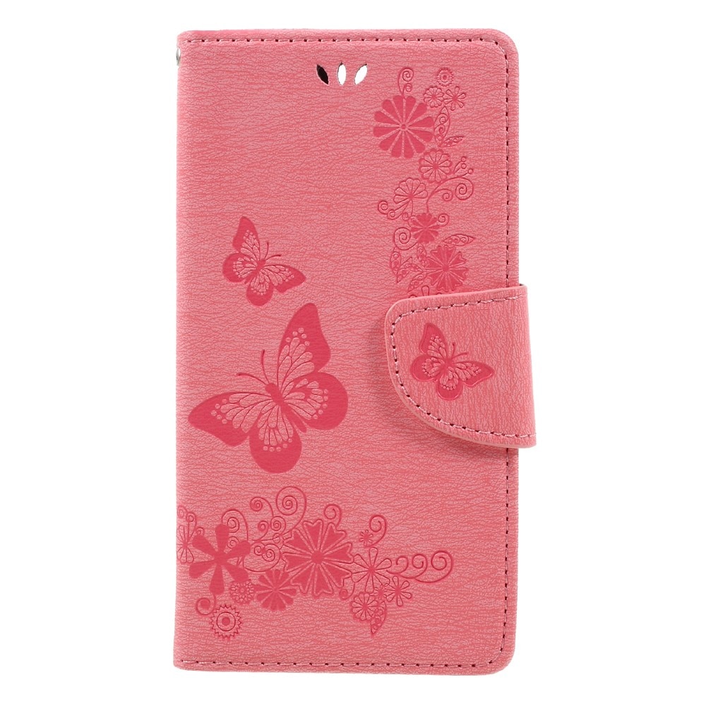 Nahkakotelo Perhonen Huawei Honor 8 vaaleanpunainen