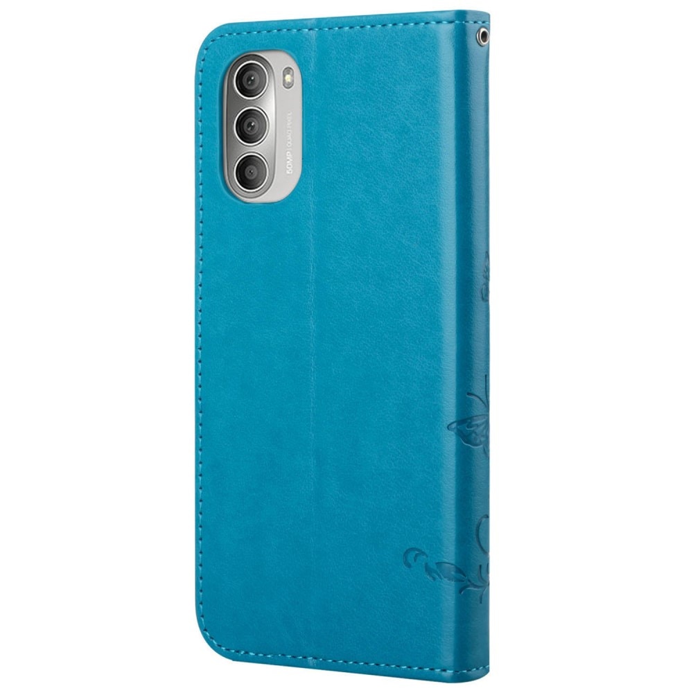 Nahkakotelo Perhonen Motorola Moto G51 sininen
