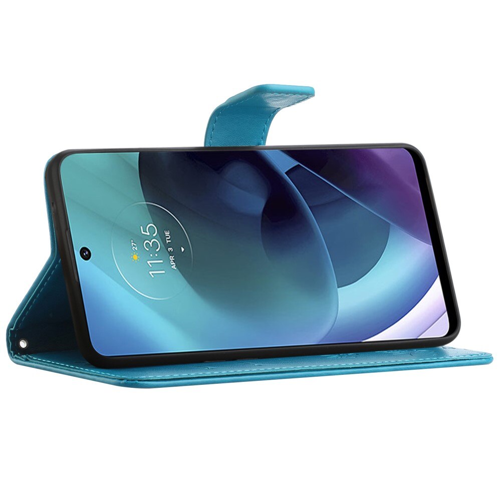 Nahkakotelo Perhonen Motorola Moto G51 Sininen