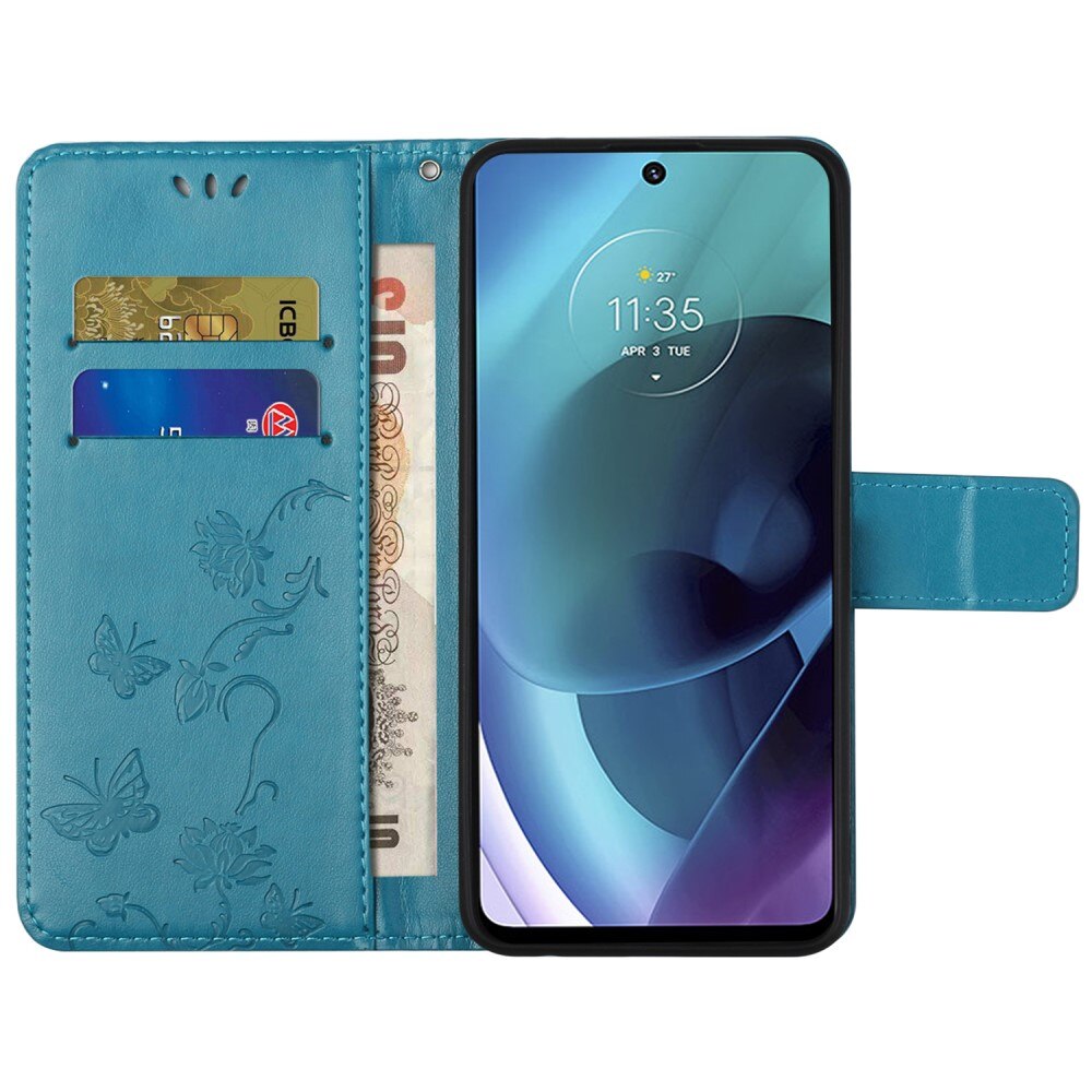 Nahkakotelo Perhonen Motorola Moto G51 Sininen