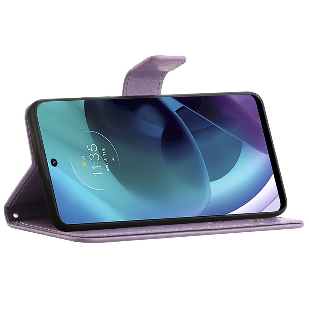 Nahkakotelo Perhonen Motorola Moto G51 Liila