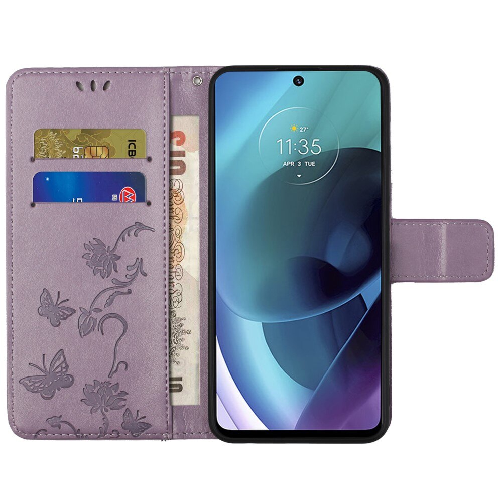 Nahkakotelo Perhonen Motorola Moto G51 Liila