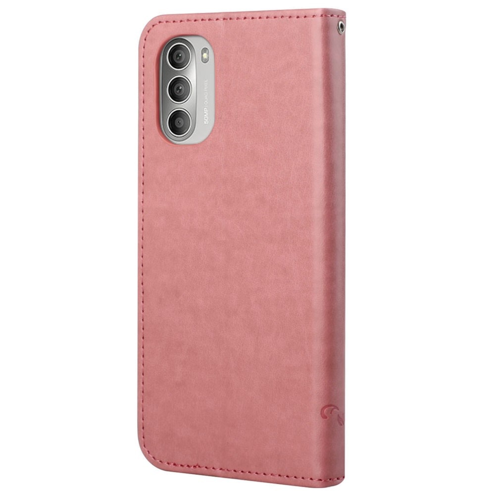 Nahkakotelo Perhonen Motorola Moto G51 vaaleanpunainen
