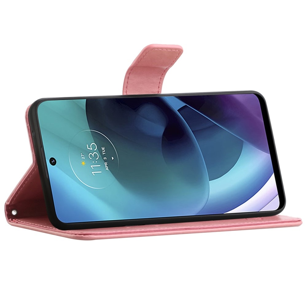 Nahkakotelo Perhonen Motorola Moto G51 vaaleanpunainen