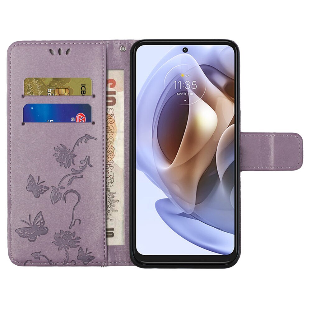 Nahkakotelo Perhonen Motorola Moto G31/Moto G41 Liila