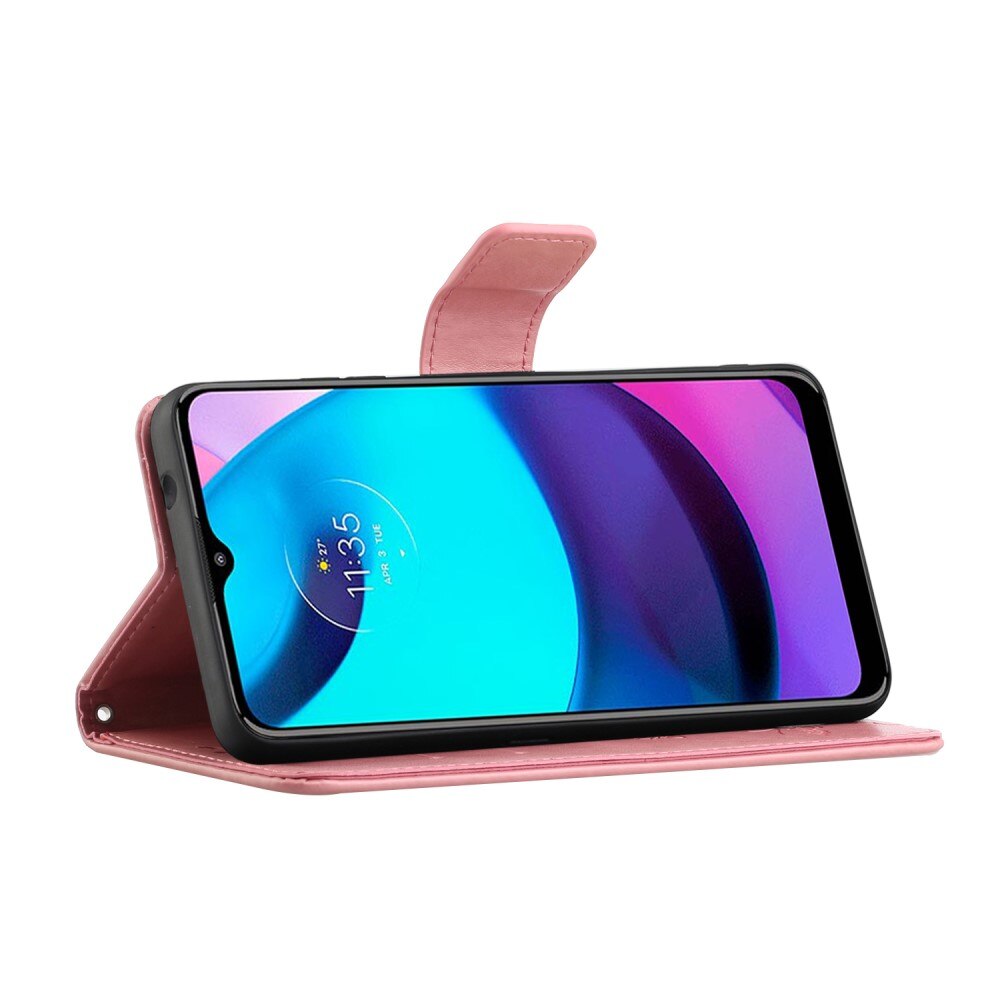 Nahkakotelo Perhonen Motorola Moto E20/Moto E40 Vaaleanpunainen