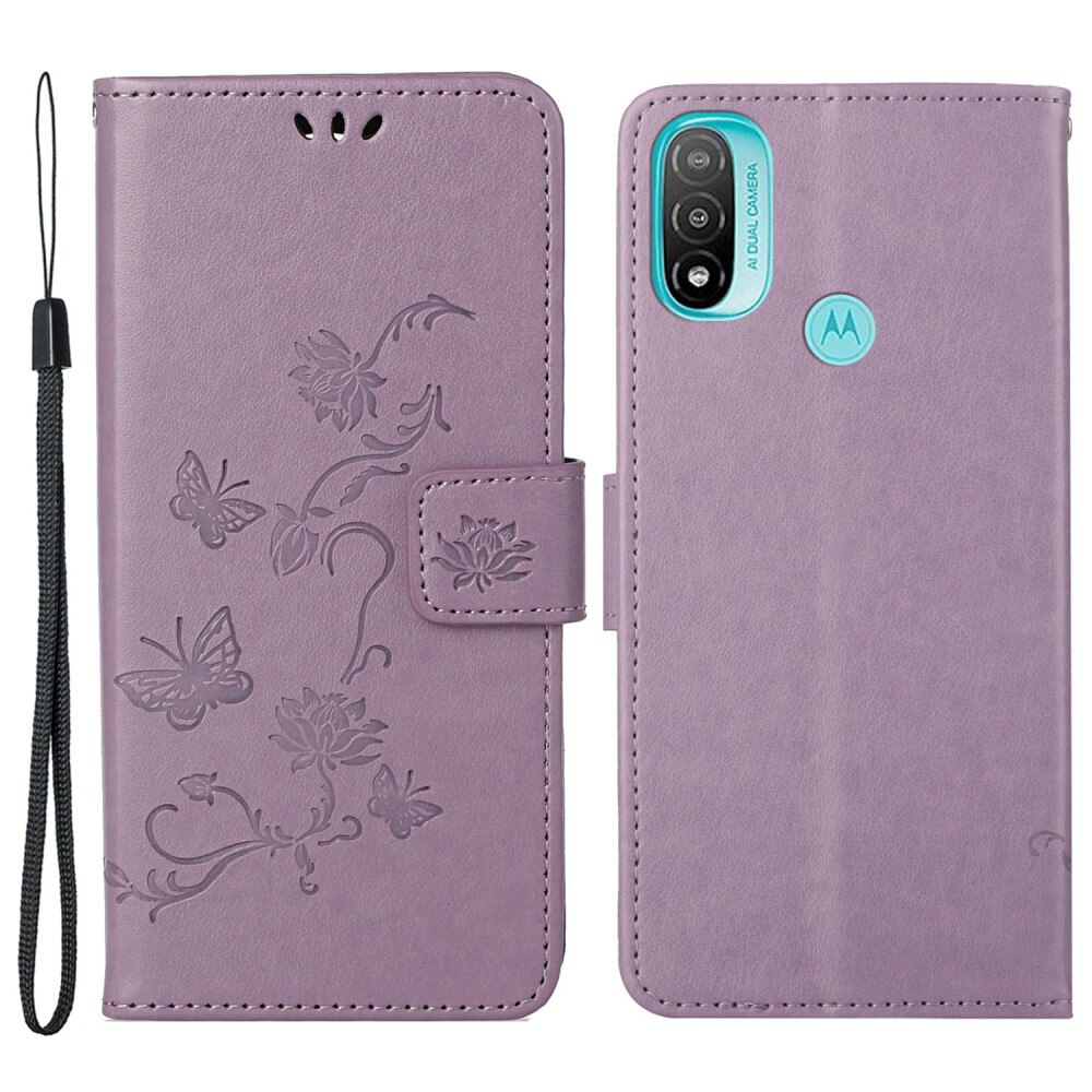 Nahkakotelo Perhonen Motorola Moto E20/Moto E40 Liila